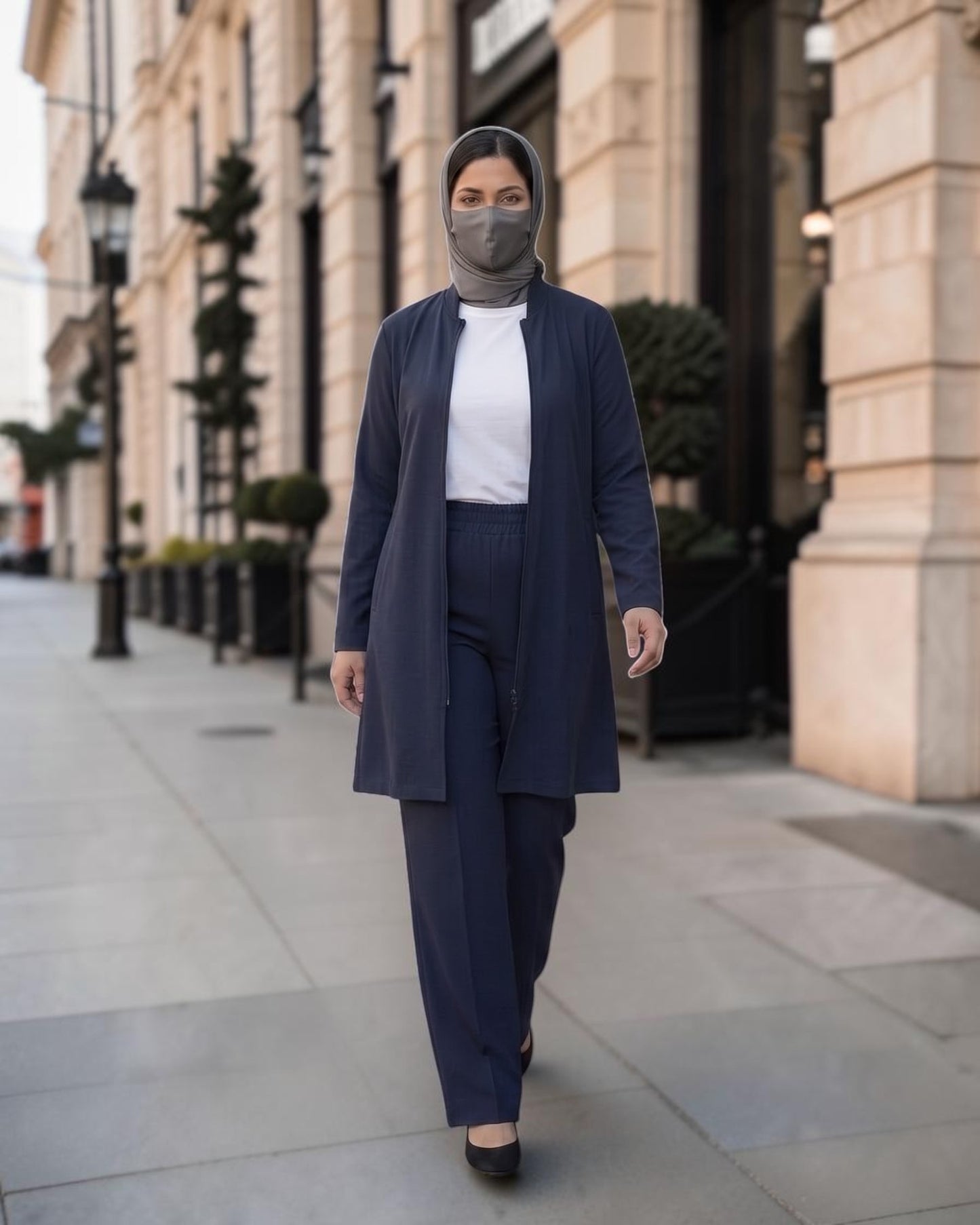 2-Piece Modest Co-Ord Set with Zipper Top & Elasticated Trousers | Optional Hijab