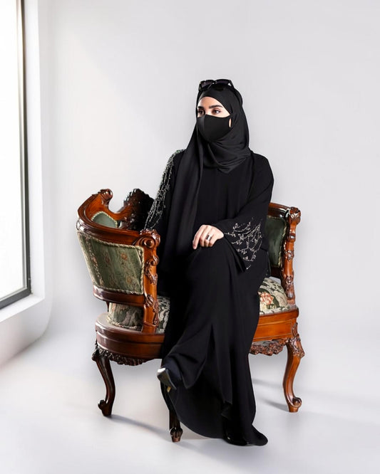 Mahram Black Party Wear Abaya with Handwork