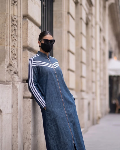 Sport Stripe Denim Zipper Abaya
