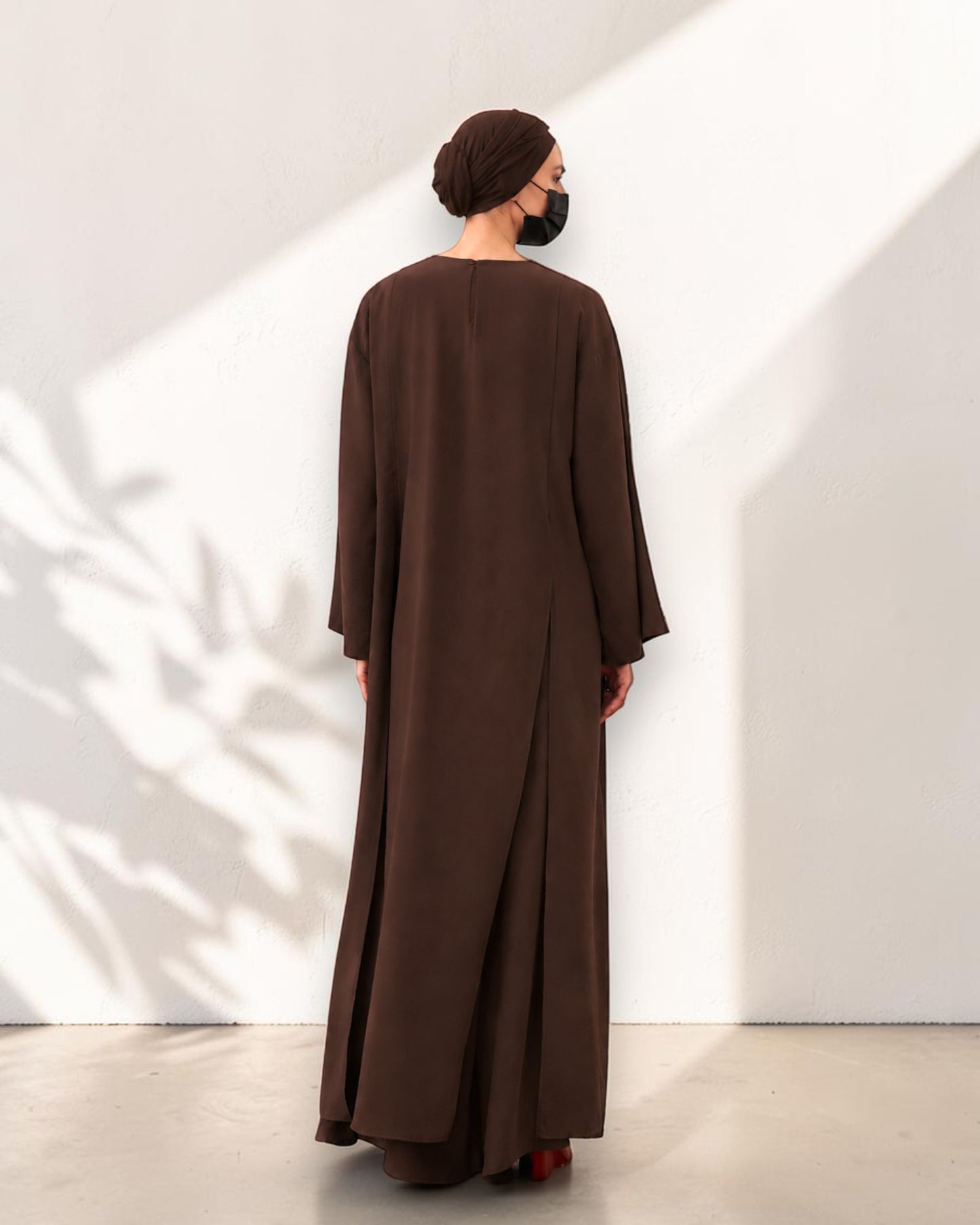 Brown Abaya-like Co-ord Set with Long Tunic and Elasticated Bottom