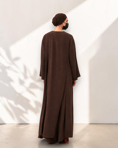 Brown Abaya-like Co-ord Set with Long Tunic and Elasticated Bottom