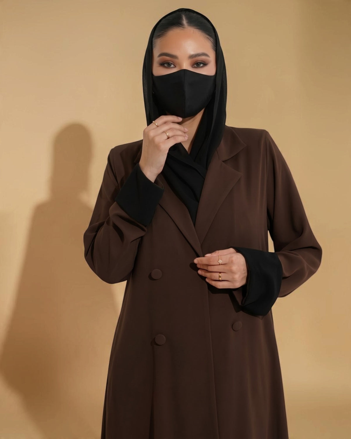 Elegant Double-Breasted Coat Style Abaya with Contrast Collar