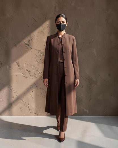 Business Suit for Women with Coat-Style Top | Optional Trouser & Hijab | Brown