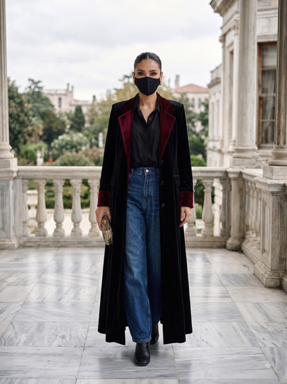 Velvet Coat Abaya with Contrast Lapels