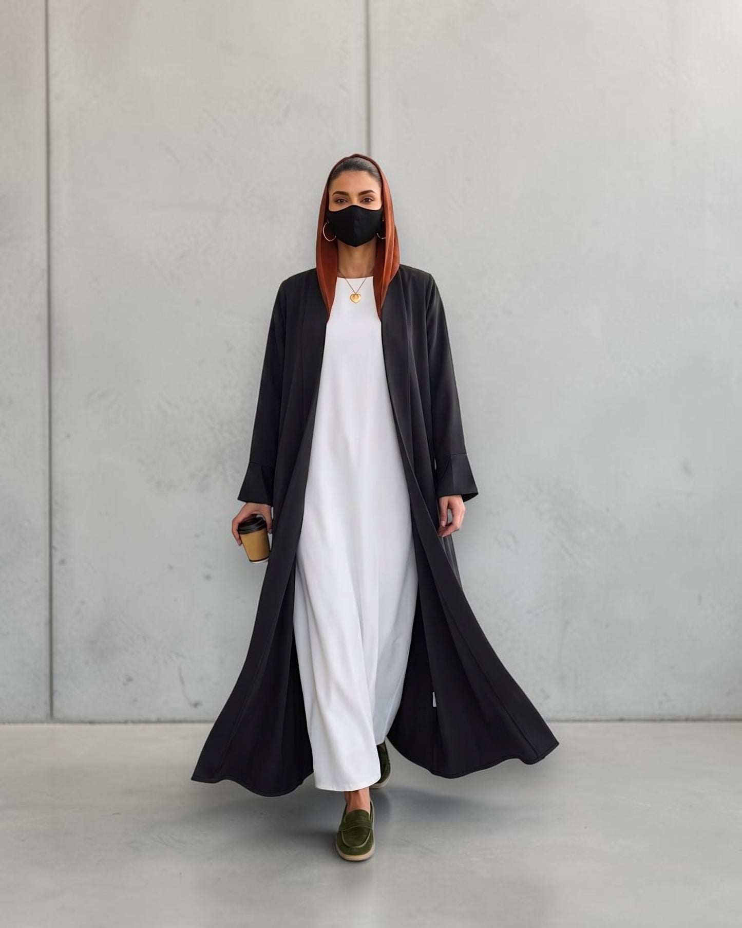 Open Abaya Shrug with Hijab & Optional Inner | open-abaya-shrug| Black