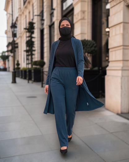 Dark Teal 2-Piece Modest Co-Ord Set with Zipper Top & Elasticated Trousers | Optional Hijab