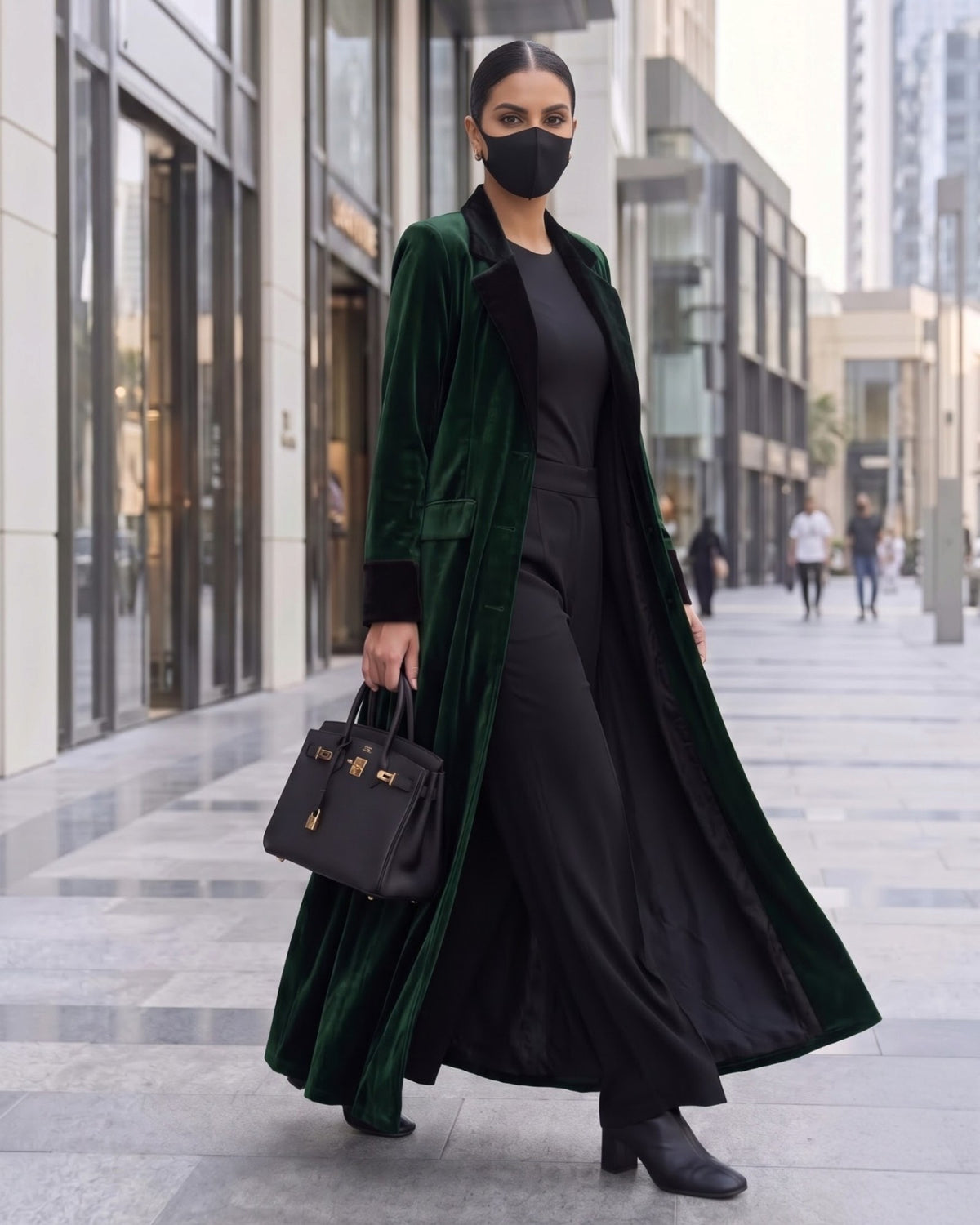 Trending Velvet Coat Abaya with Contrast Lapels