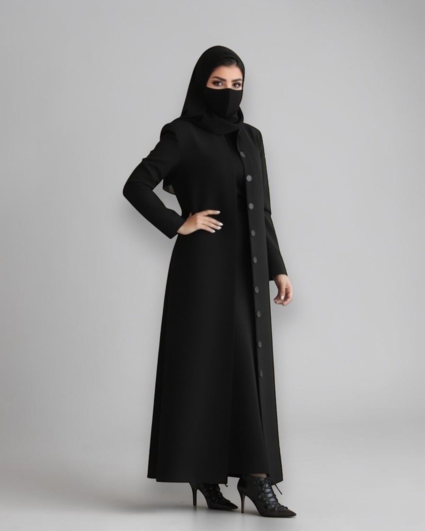 Mahram Black Flow Crepe Coat-Style Abaya without Lining