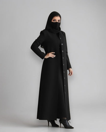 Mahram Black Flow Crepe Coat-Style Abaya without Lining
