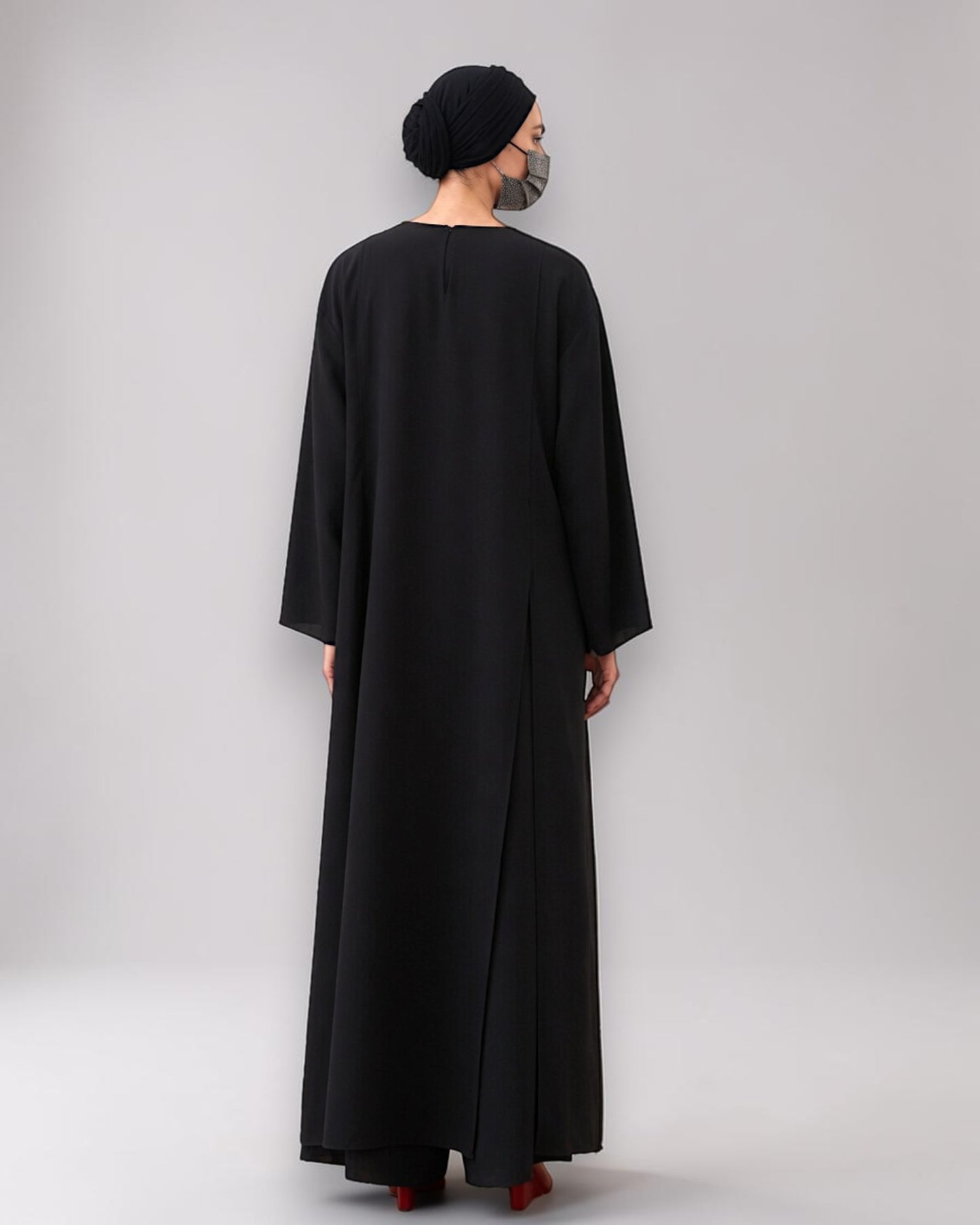 Black Abaya-like Co-ord Set with Long Tunic and Elasticated Bottom