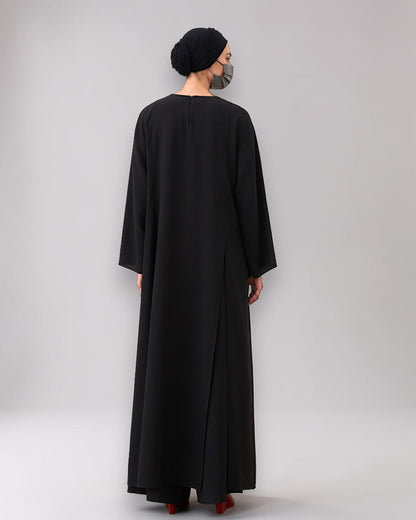 Black Abaya-like Co-ord Set with Long Tunic and Elasticated Bottom