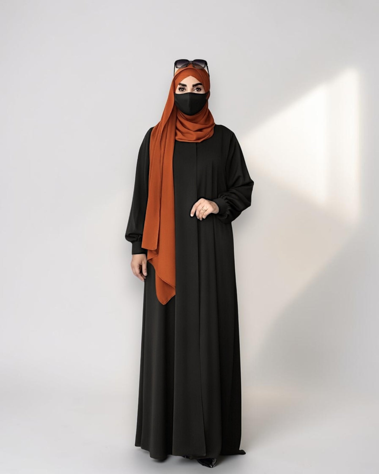 Black Abaya for Women with Rust Hijab