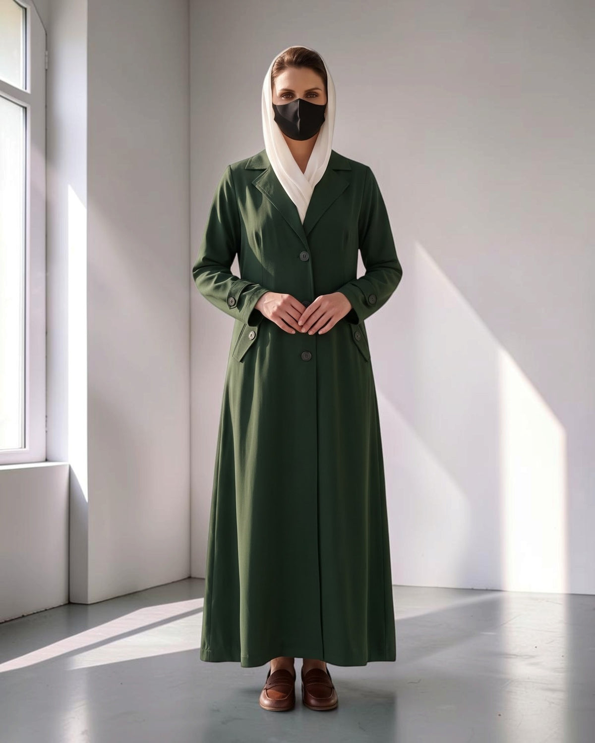 Executive Abaya Coat with Structured Shoulders (Hunter Green)