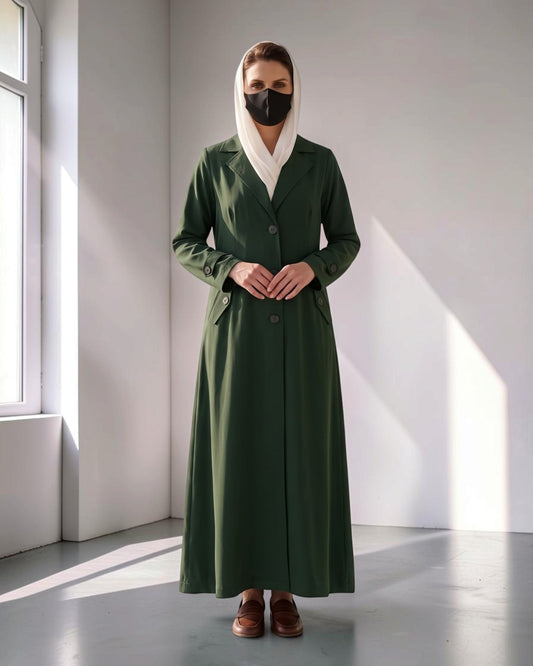 Executive Abaya Coat with Structured Shoulders (Hunter Green)
