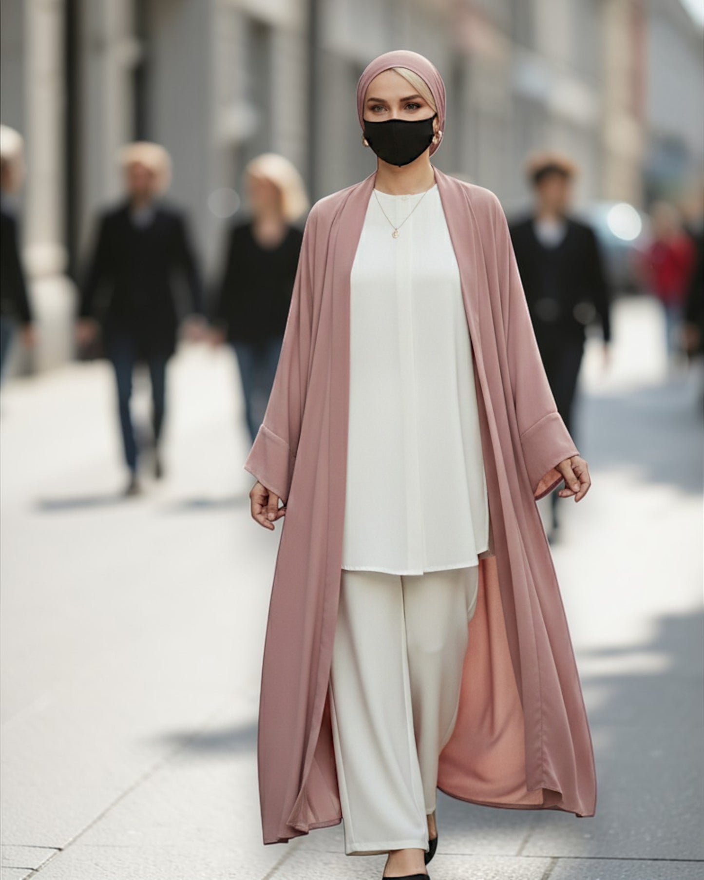 4-Piece Layered Co-Ord Set with Open Shrug & Hijab