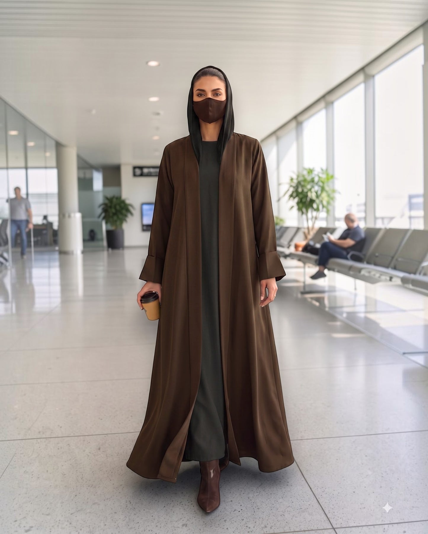 Open Abaya Shrug with Hijab & Optional Inner | open-abaya-shrug| Brown