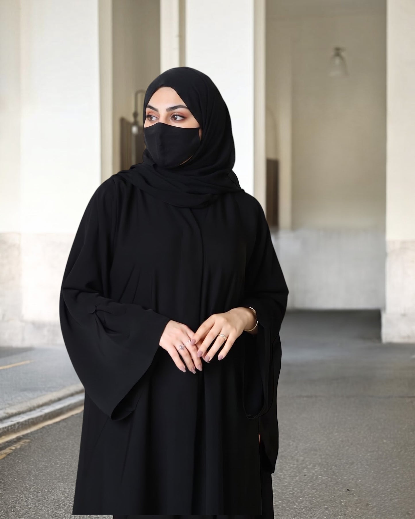 Minimal Grace Black Burqa Abaya in Pure Prada Fabric with Designer Sleeves
