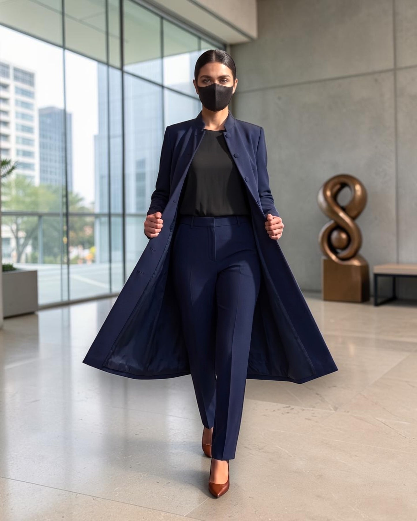 Business Suit for Women with Coat-Style Top | Optional Trouser & Hijab | Navy Blue