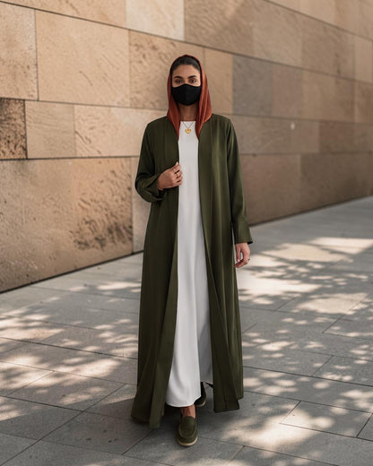 Open Abaya Shrug with Hijab & Optional Inner | open-abaya-shrug| Dark Olive