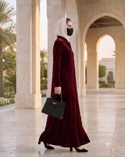 Luxe Micro Velvet Front Open Abaya with Buttoned Cuffs