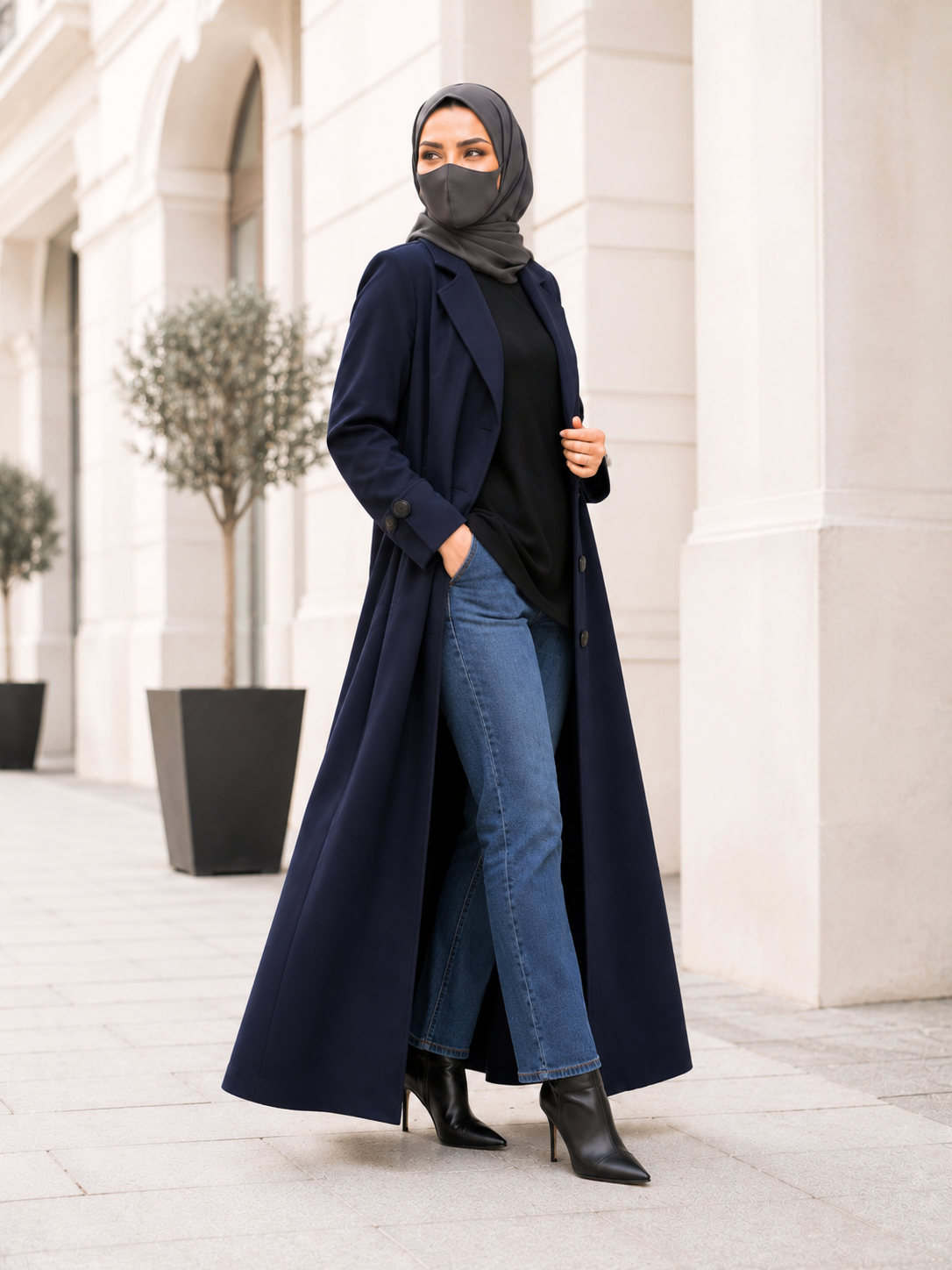 Premium Abaya style Coat without Lining | Free Matching Hijab