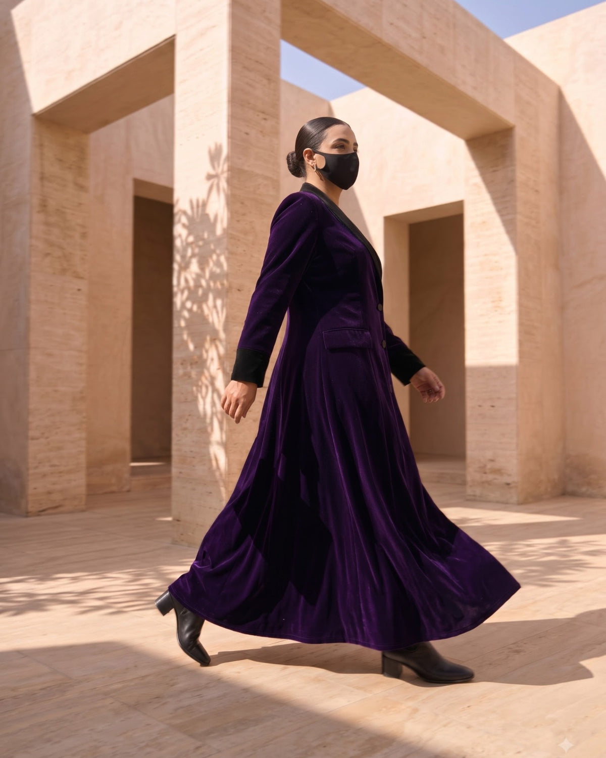 Velvet Coat Abaya with Contrast Lapels For Working Woman