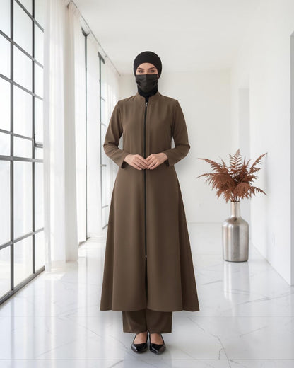 Modest Workwear Long Top with Hijab | Optional Pant |Taupe