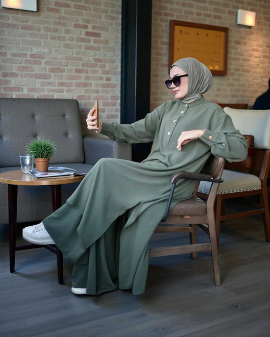 Co-ord Abaya Set for Women Ð Firdaus Fabric with Wide Palazzo & Tunic