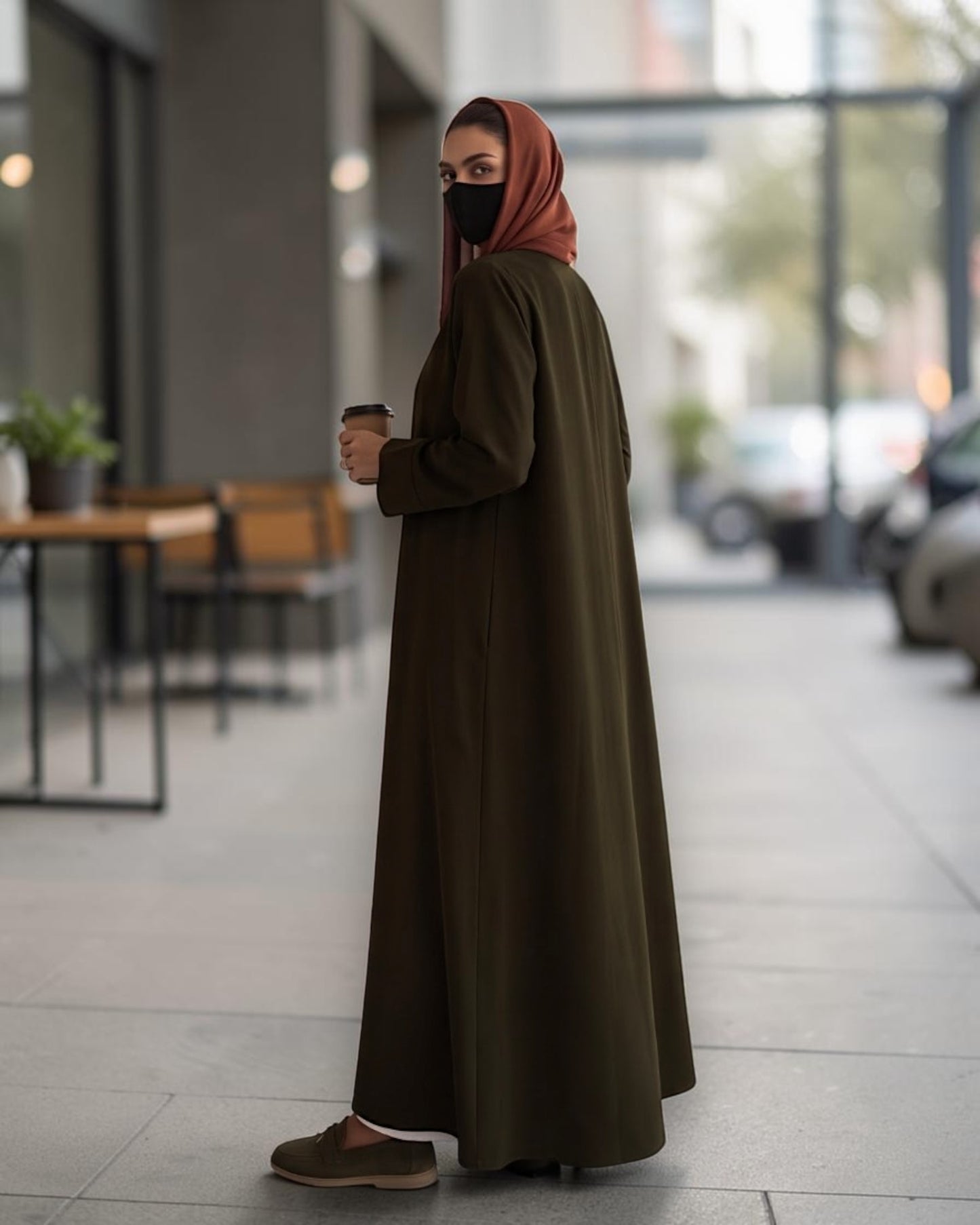 Open Abaya Shrug with Hijab & Optional Inner | Dark Olive