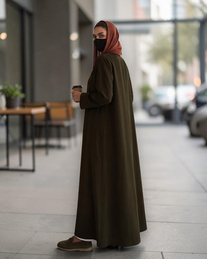 Open Abaya Shrug with Hijab & Optional Inner | Dark Olive