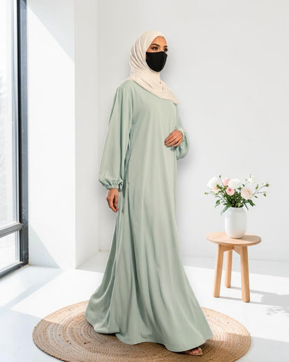 Designer Mahram-Abaya with Concealed Zipper and Inward Pleats-Dull Sky Blue