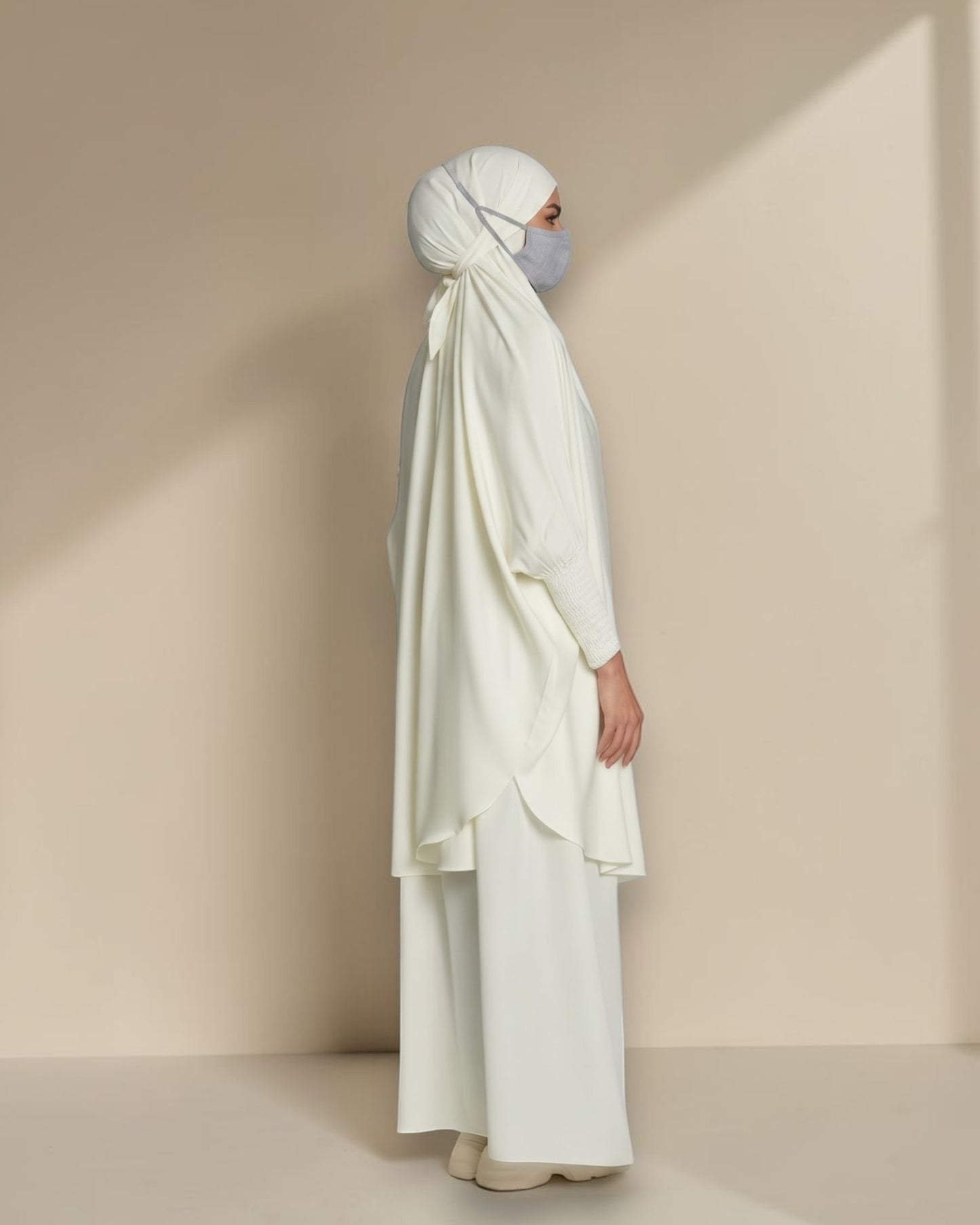 Elegant Two Piece Jilbab Set in Luxurious Flow Crepe Fabric with Flared Skirt and Full Size Khimar