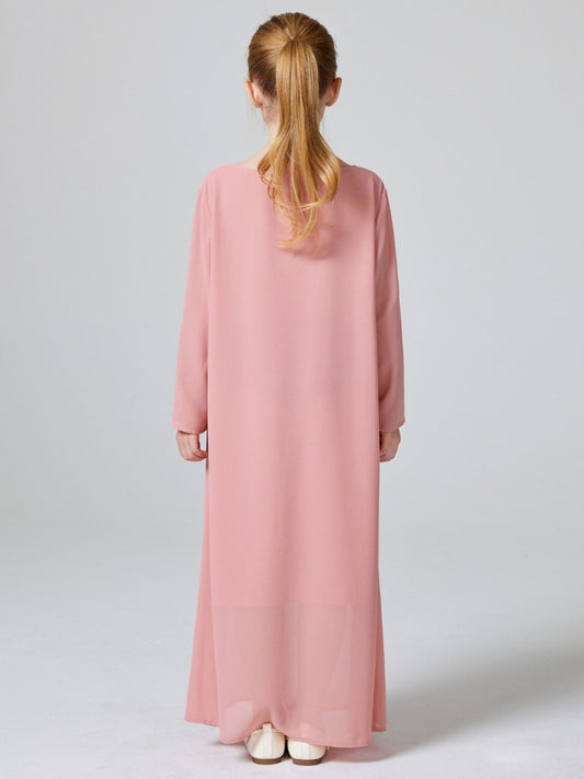 Three-Piece Abaya Set For Kids with Butterfly Georgette Kaftan