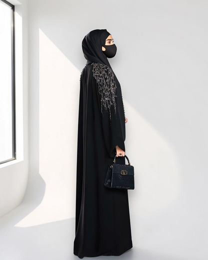 Mahram Black Party Wear Abaya with Handwork