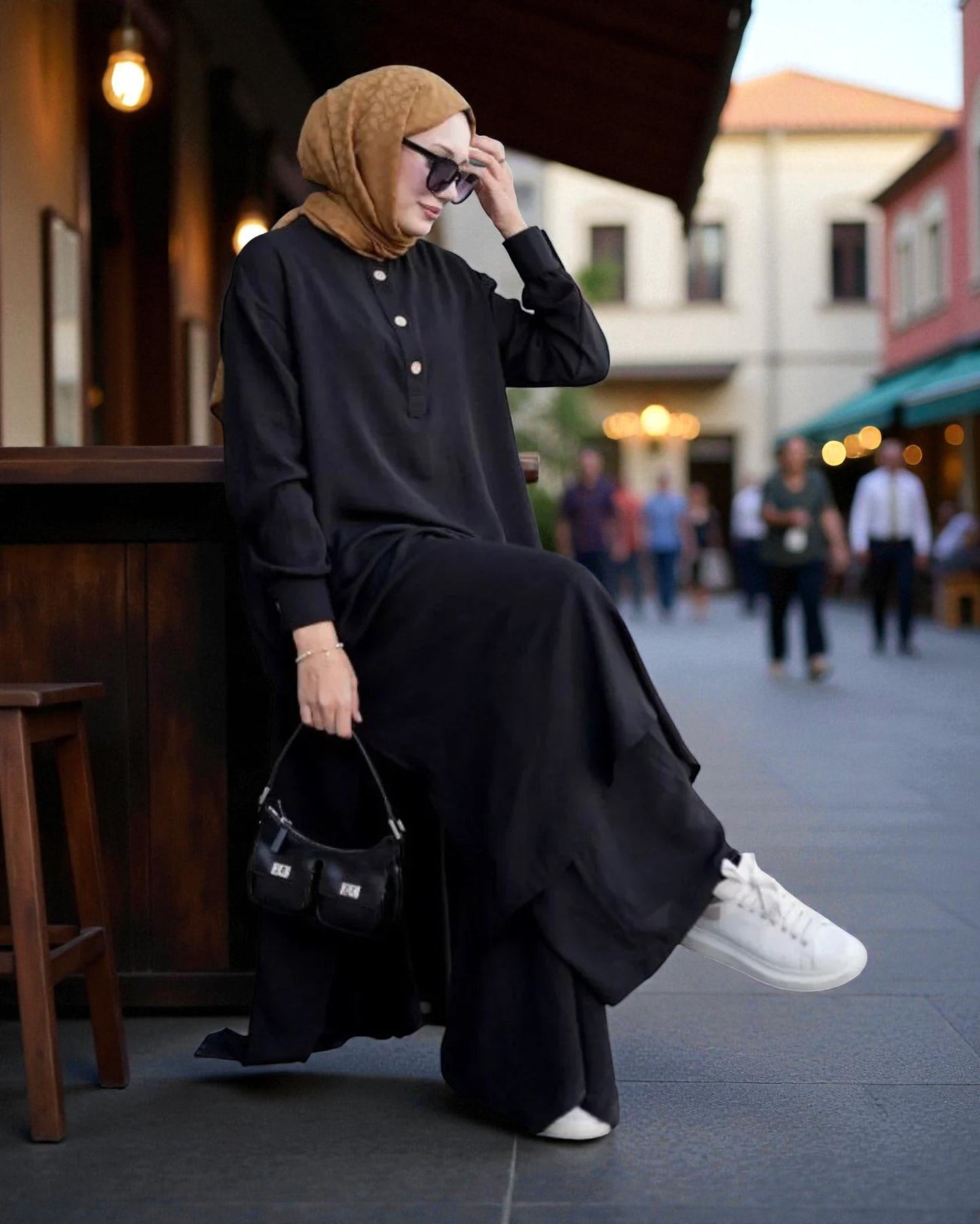 Co-ord Abaya Set for Women Ð Firdaus Fabric with Wide Palazzo & Tunic