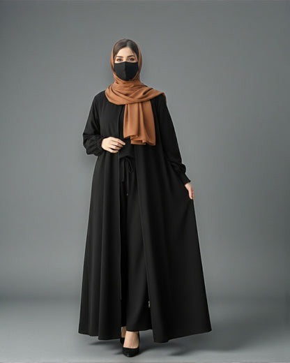 Front Open Abaya with Zipper Opening, Umbrella Flare and Matching Belt