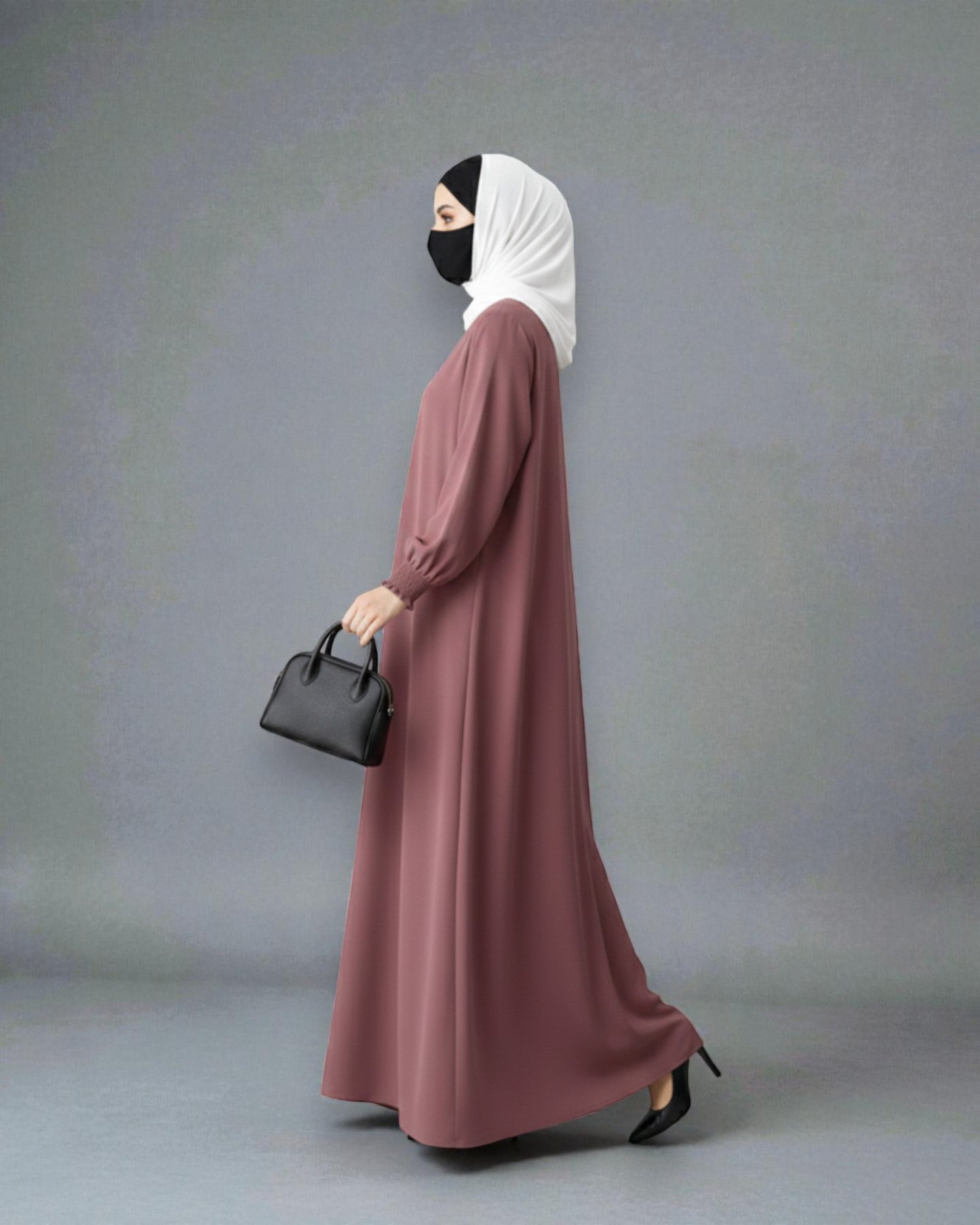 Front Open Abaya with Zipper Opening, Umbrella Flare and Matching Belt