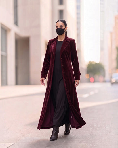 Structured Velvet Abaya Coat with Tailored Lapels