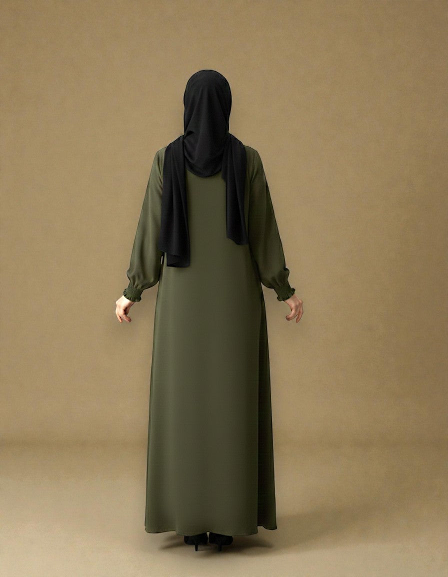 Front Open Abaya with Zipper Opening, Umbrella Flare and Matching Belt