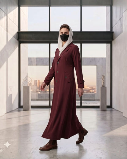 Executive Abaya Coat with Structured Shoulders (Maroon)