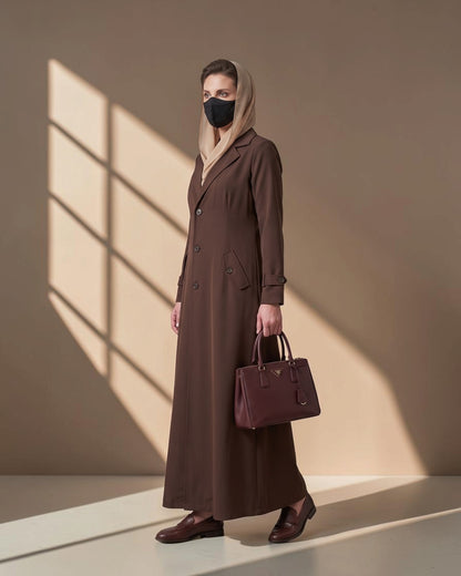 Executive Abaya Coat with Structured Shoulders (Brown)