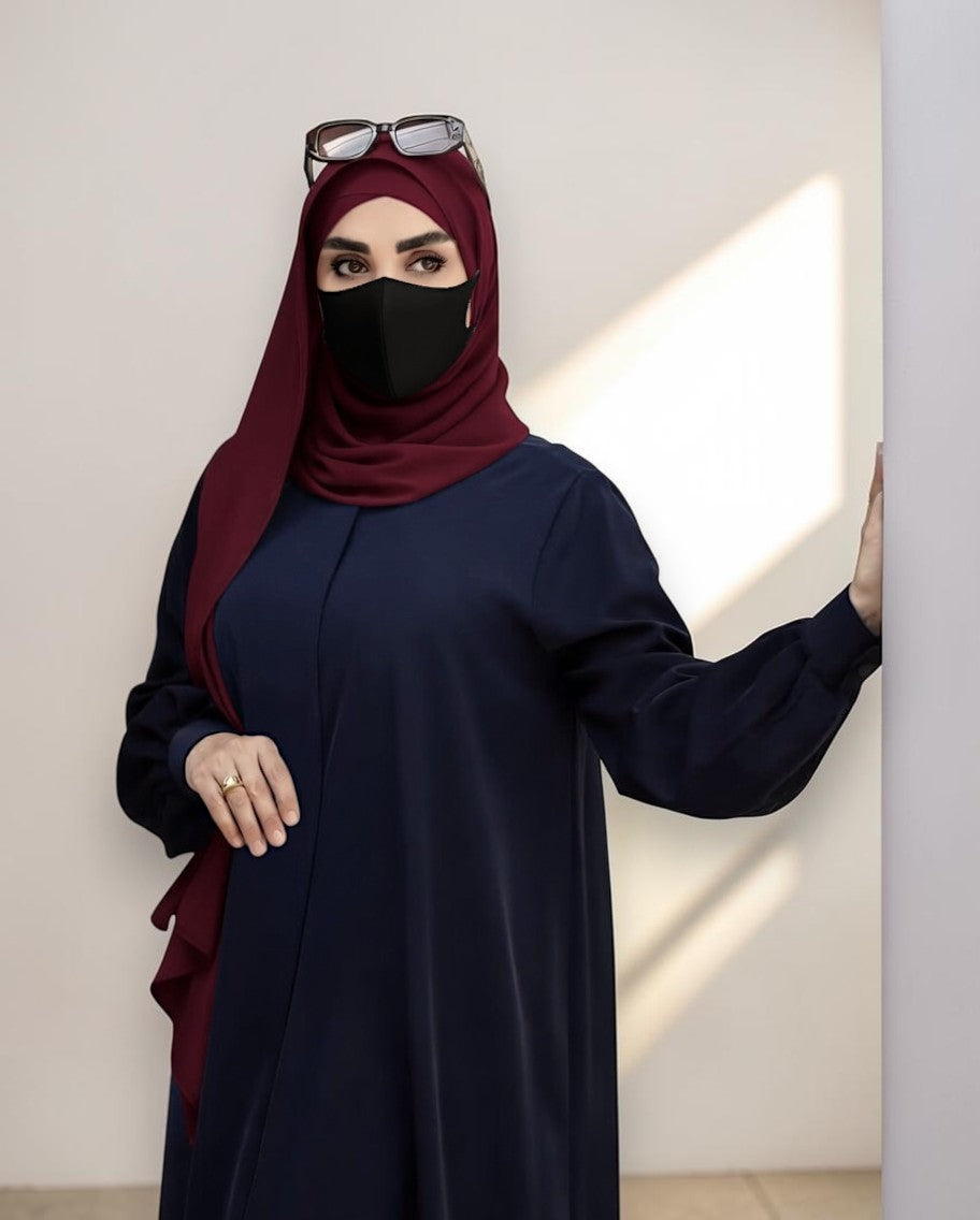 Blue Abaya for Women with Mandarin Collar