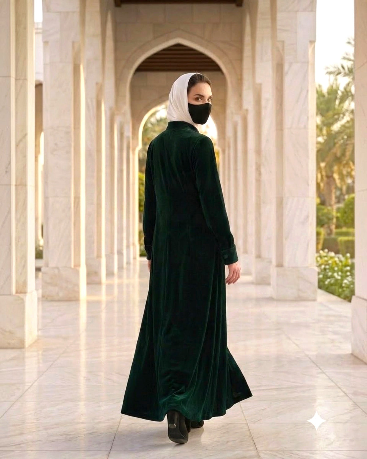 Regal Button-Front Velvet Abaya with Side Pockets