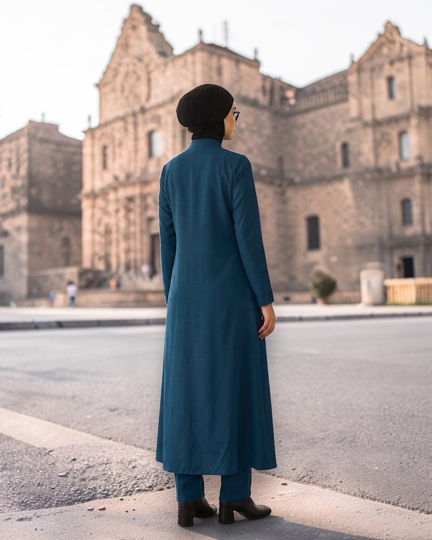Modest Workwear Long Top with Hijab | Optional Pant |Dark Teal