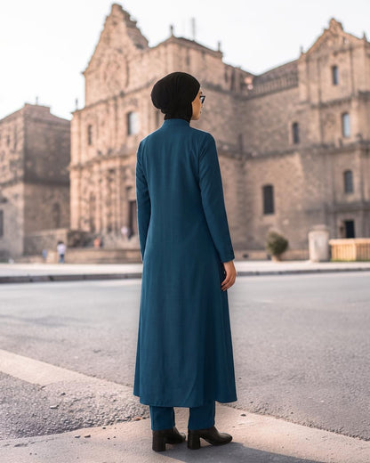 Modest Workwear Long Top with Hijab | Optional Pant |Dark Teal