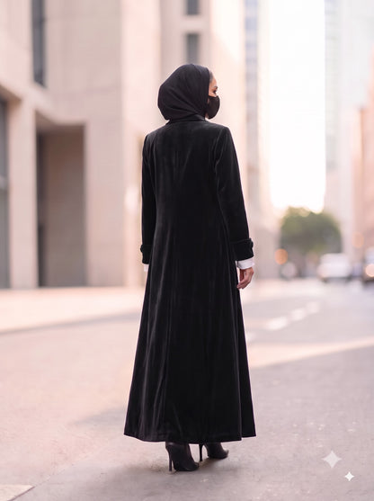 Tailored Long Velvet Abaya Coat