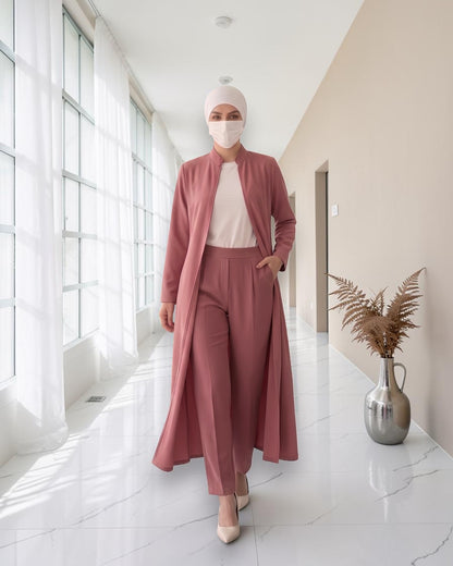 Modest Workwear Long Top with Hijab | Optional Pant |Puce Pink