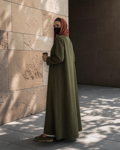 Open Abaya Shrug with Hijab & Optional Inner | open-abaya-shrug| Dark Olive