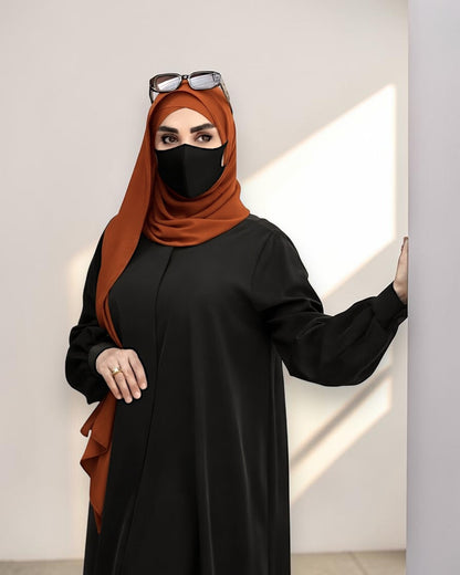Black Abaya for Women with Rust Hijab