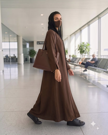 Open Abaya Shrug with Hijab & Optional Inner | open-abaya-shrug| Brown